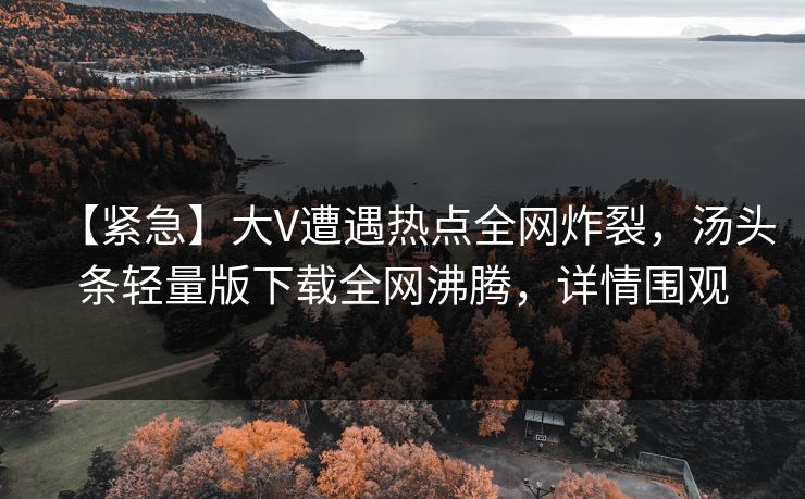 【紧急】大V遭遇热点全网炸裂，汤头条轻量版下载全网沸腾，详情围观