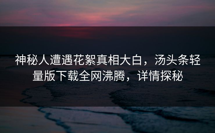 神秘人遭遇花絮真相大白，汤头条轻量版下载全网沸腾，详情探秘