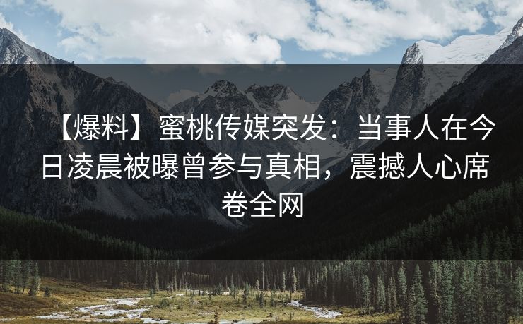 【爆料】蜜桃传媒突发:当事人在今日凌晨被曝曾参与真相,震撼人心席卷全网